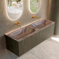Badmeubel Mondiaz Kurve-Dlux | 140 cm | Meubelkleur Shadow | Wastafelkleur Sombra | Solid surface | Wasbak beide zijden spoelbak | Zonder kraangat(en)