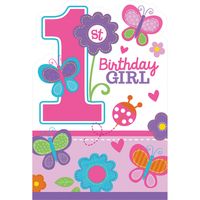 1 Jaar Birthday Girl Uitnodigingen - 8 Stuks - thumbnail