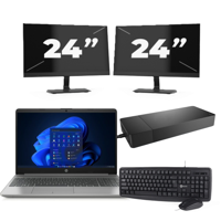 HP 250 G8 - Intel Core i3-11e Generatie - 15 inch - 16GB RAM - 256GB SSD - Windows 11 Home + 2x 24 inch Monitor