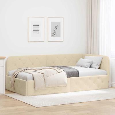 Hoekbedframe met hoofdeinde Crme 90 x 190 cm Stof Hoekbedframe met hoofdeinde Crme 90 x 190 cm Stof