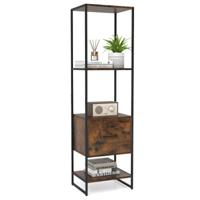 5-Vaks Boekenkast met Lade Hoge en Smalle Boekenkast met Legplanken Metalen Frame en Dubbele Anti-Kantelsets Vrijstaande Displayplank