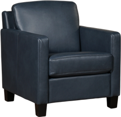 Blauwe leren landelijke fauteuil Smart - poot hout zwart - Granada leer Blue (blauw leer)