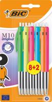Bic balpen M10 Clic Colors 8+2 gratis, op blister