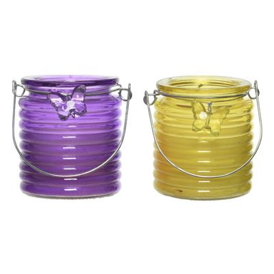Citronella kaars - 2x - in windlicht - paars en geel - 20 branduren - citrusgeur