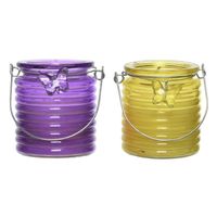 Citronella kaars - 2x - in windlicht - paars en geel - 20 branduren - citrusgeur