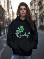 Bon&Bon Women's St. Patrick's Day Clover Hoodie - Loose Fit Sweatshirt Black / XL