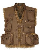 Dolce & Gabbana faux-fur trimmed multi-pocket gilet - Marron