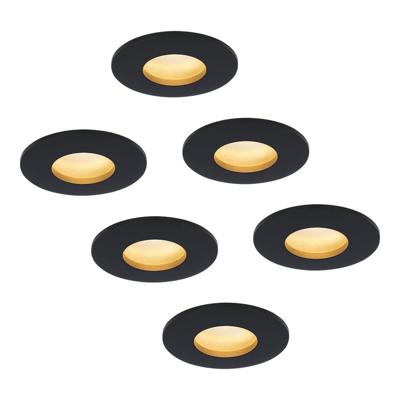 Set van 6 Porto - LED platte inbouwspots met lage inbouwdiepte 60mm - 6 Watt 570 Lumen - 2700K Warm wit - GU10 LED Module - Dimbaar - Rond - IP44 voor badkamer, buiten en binnen - Zwart