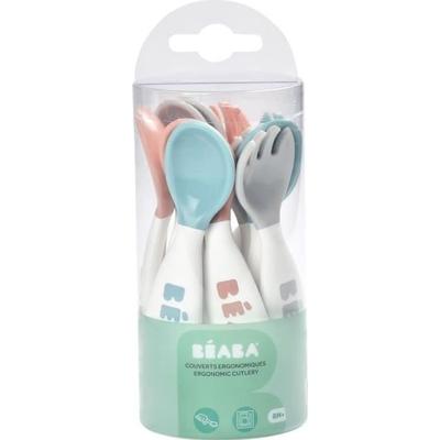 BEABA Set van 6 ergonomische lepels + 4 vorken (oudroze + luchtig groen + lichte mist)