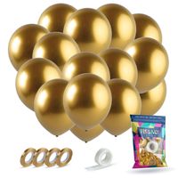 Fissaly® 40 stuks Gouden Helium Latex Ballonnen met Lint – Decoratie Feest Versiering - Goud - thumbnail