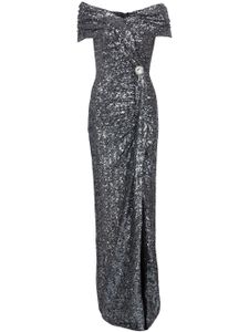 Balmain robe longue ornée de sequins à épaules dénudées - Argent