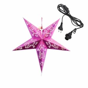 Kerstversiering roze kerststerren 60 cm inclusief zwarte lichtkabel