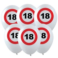 12x Leeftijd verjaardag ballonnen met 18 jaar stopbord opdruk 28 cm   - - thumbnail