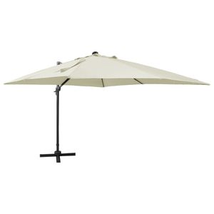 VidaXL Zweefparasol met paal en led-verlichting 300 cm zandkleurig