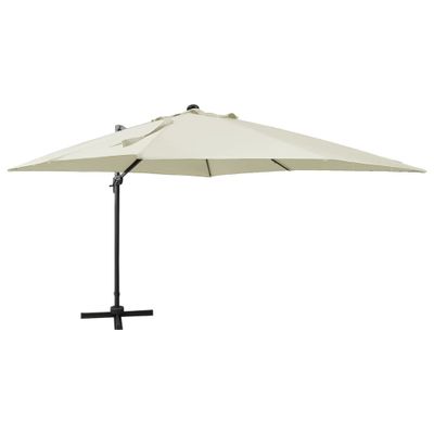 VidaXL Zweefparasol met paal en led-verlichting 300 cm zandkleurig