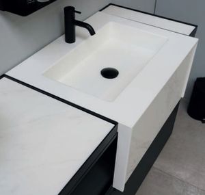 INK Tilo 600 wastafel zonder kraangat met voorzijde incl. tegelinleg 60x4x45 cm, onyx/solid surface mat wit/ mat concrete