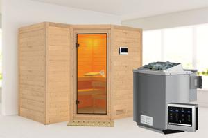 Karibu | Sahib 2 Sauna | Bronzeglas Deur | Biokachel 9 kW Externe Bediening