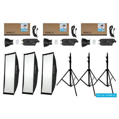 Nanlite FS300B LED triple kit (w/ light stand and softbox)