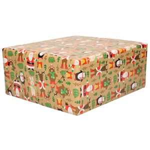 1x Rollen inpakpapier/cadeaupapier Kerst print bruin 2,5 x 0,7 meter 70 grams luxe kwaliteit - Cadeaupapier