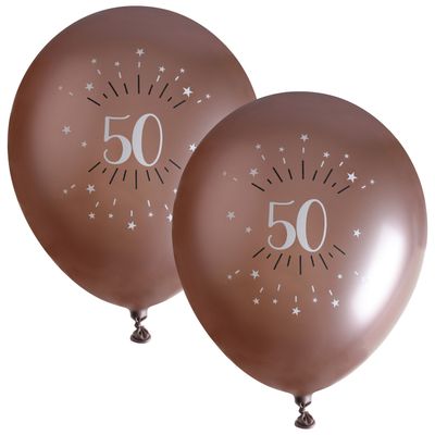 Verjaardag leeftijd ballonnen 50 jaar - 12x - rosegoud - 30 cm - Abraham/Sarah feestartikelen