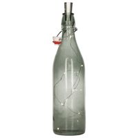 Decoratie fles - grijs - met kurk verlichting - 30 cm - glas - 1 liter - woonaccessoires - thumbnail