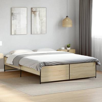 Bedframe bewerkt hout metaal sonoma eikenkleurig 160x200 cm