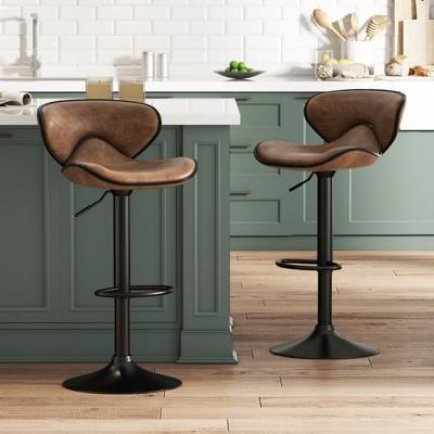 Set van 2 Draaibare Barkrukken Barstoelen 65-85 cm in Hoogte Verstelbaar met Rugleuning en Voetensteun Keukenkruk voor Eetkamer (Bruin)