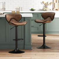 Set van 2 Draaibare Barkrukken Barstoelen 65-85 cm in Hoogte Verstelbaar met Rugleuning en Voetensteun Keukenkruk voor Eetkamer (Bruin)