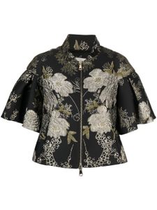 Gemy Maalouf blouse zippée à fleurs en jacquard - Noir