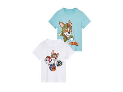 2 kinder T-shirts (122/128, Blauw/wit)