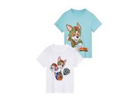 2 kinder T-shirts (122/128, Blauw/wit)