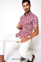 Desoto Heren Overhemd Rood Cutaway Vlinder En Planten Motief Slim Fit - thumbnail