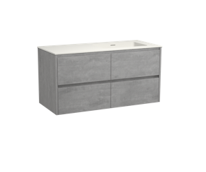 Storke Seda zwevend badmeubel 120 x 52 cm beton grijs met Mata asymmetrisch rechtse wastafel in matte Solid Surface