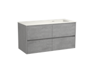 Storke Seda zwevend badmeubel 120 x 52 cm beton grijs met Mata asymmetrisch rechtse wastafel in matte Solid Surface