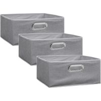 Set van 3x stuks opbergmand/kastmand 14 liter lichtgrijs linnen 31 x 31 x 15 cm - thumbnail