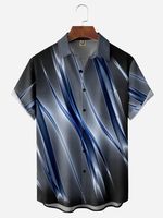 Striped Gradient Pattern Chest Pocket Short Sleeve Shirt - thumbnail