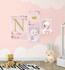 Posters - Kawaii / Zwanen / Roze / Gepersonaliseerd / Set van 4