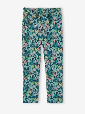 Driekwartmeisjesbroek voor meisjes met bloemenprint marineblauw Driekwartmeisjesbroek voor meisjes met bloemenprint marineblauw