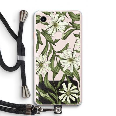 Wit bloemenpatroon: Pixel 3 XL Transparant Hoesje met koord