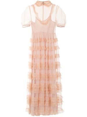 RED Valentino robe mi-longue à volants - Rose