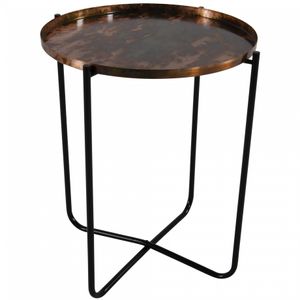 Ronde bijzettafel/plantenstandaard oud koper 50 cm