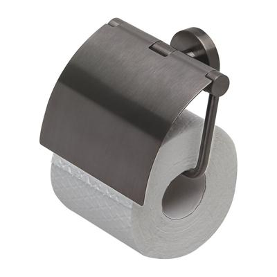 Toiletrolhouder Geesa Nemox | Met klep | Zwart metaal geborsteld