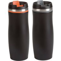 2x stuks isoleer/warmhoudbekers zwart/grijs en zwart/oranje 400 ml - Thermosbeker - thumbnail