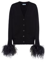 Prada cardigan à bordure de plumes - Noir