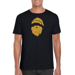 Kerstman hoofd Kerst t-shirt zwart voor heren met gouden glitter bedrukking 2XL  -