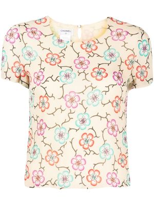 CHANEL Pre-Owned t-shirt CC à fleurs (2001) - Marron