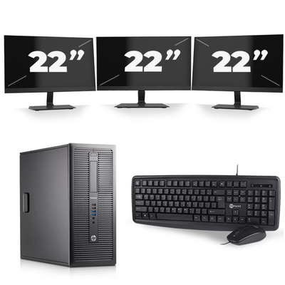 HP EliteDesk 800 G1 Tower - Intel Core i7-4e Generatie - 16GB RAM - 256GB SSD - Windows 10 + 3x 22 inch Monitor