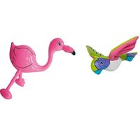 2x Opblaasbare decoratie flamingoje en papegaai   - - thumbnail