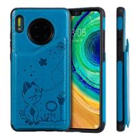 Voor Huawei mate 30 kat Bee reliëf patroon schokbestendige beschermhoes met kaartsleuven & fotolijstjes (blauw)