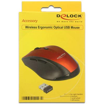 Delock 12493 Ergonomische muis USB Optisch Zwart, Rood 5 Toetsen